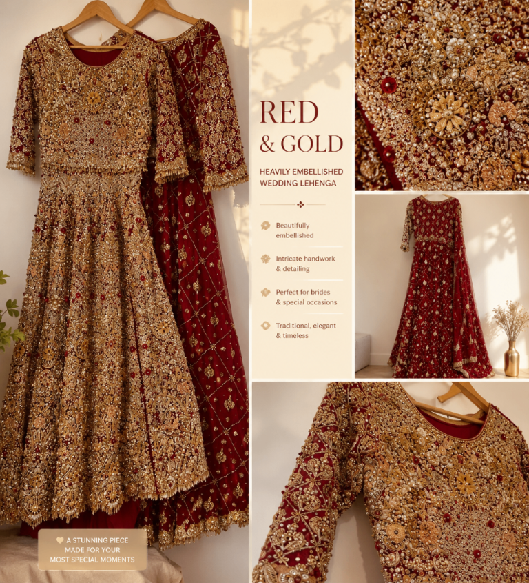 Stunning Red & Gold Heavily Embellished Wedding Outfit