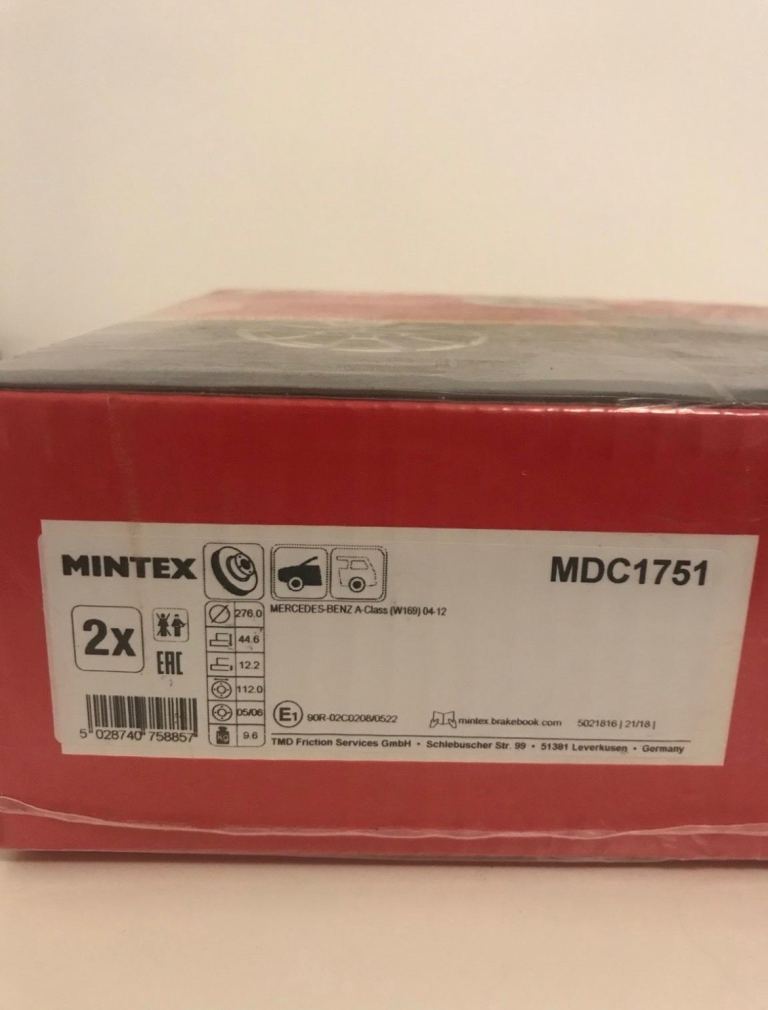 MERCEDES-BENZ A-CLASS Mintex Front Brake Discs MDC1751