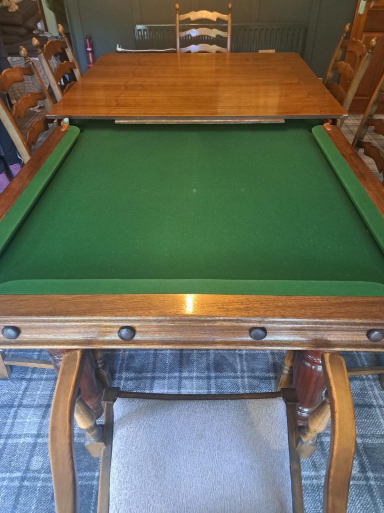 Slate bed mahogany snooker table converts to dining table