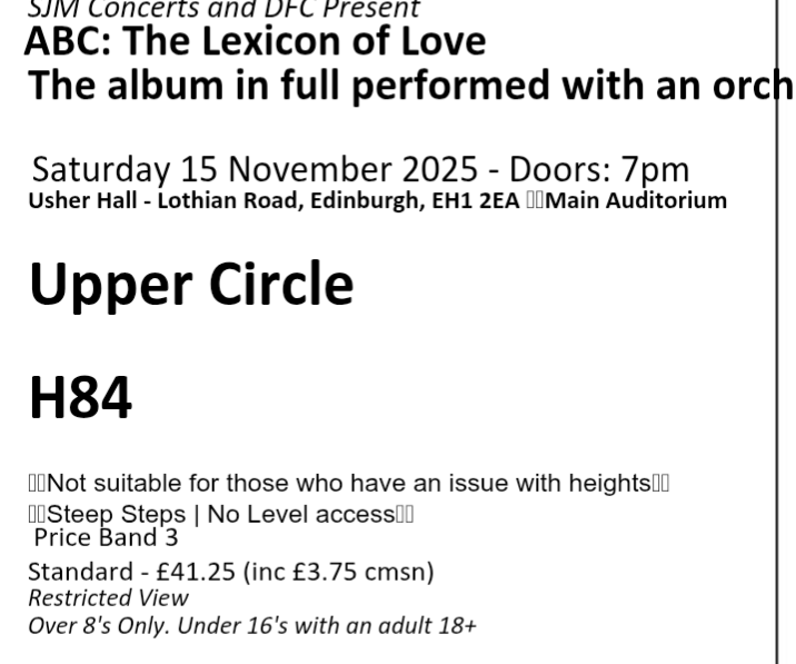 ABC with orchestra tickets x2 