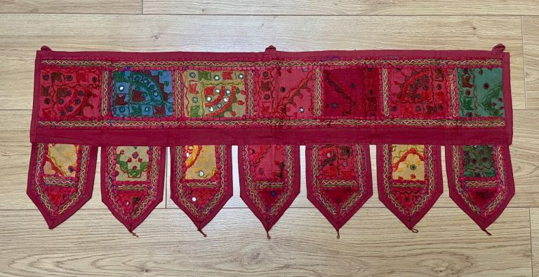 Red Indian Cotton Ethnic Hand Stitched Pelmet Decorative Banner 97cm x 36cm
