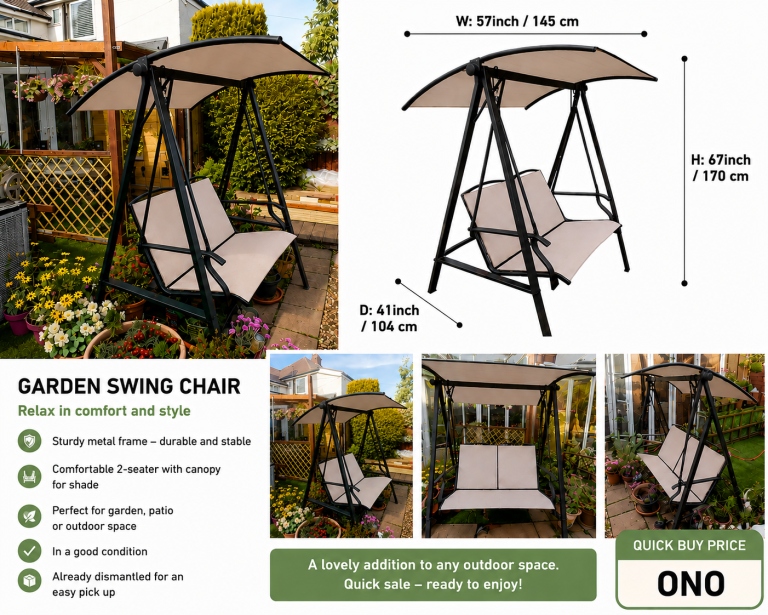 Garden Swing Chair – Metal Frame 2 Seater with Canopy