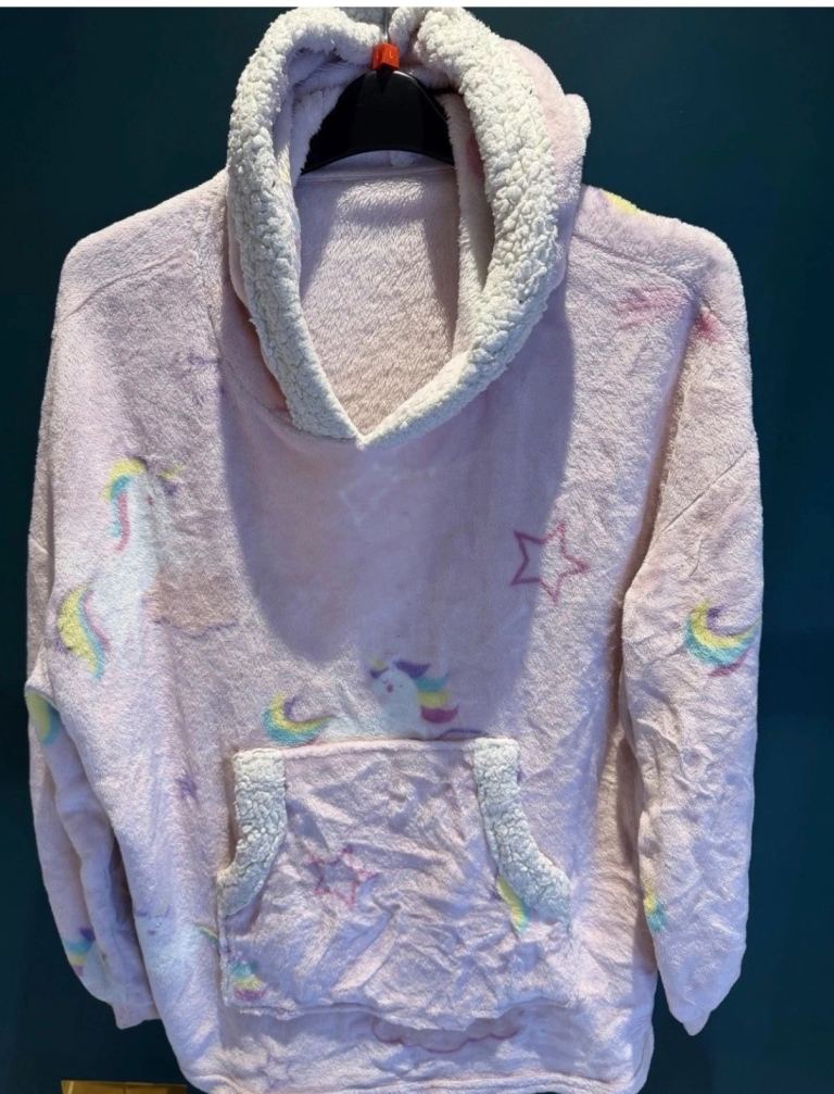 Kids Unicorn Fleece Hoodie Pink Soft Plush Hooded Jumper Pocket Torn C00193