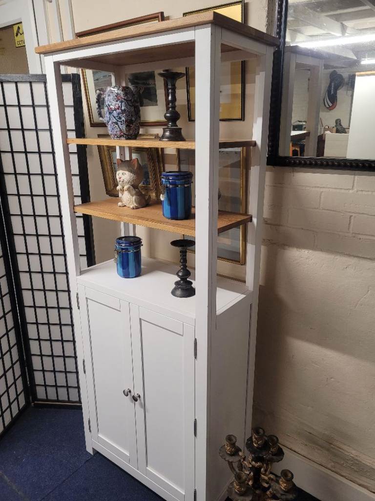 Lovely tallboy shelved cabinet with cupboard   