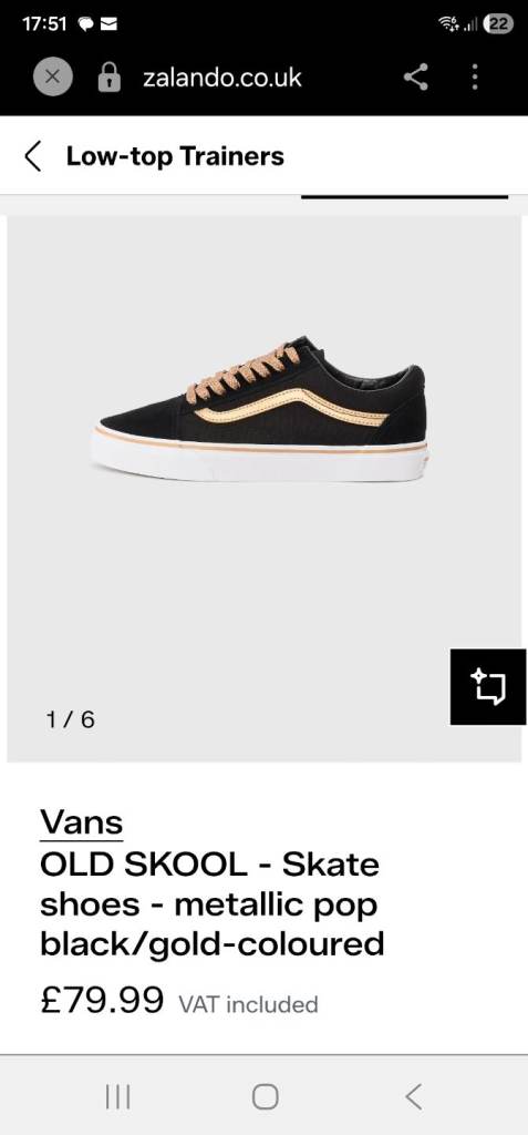 Uk size 6 black and gold metallic pop Vans 