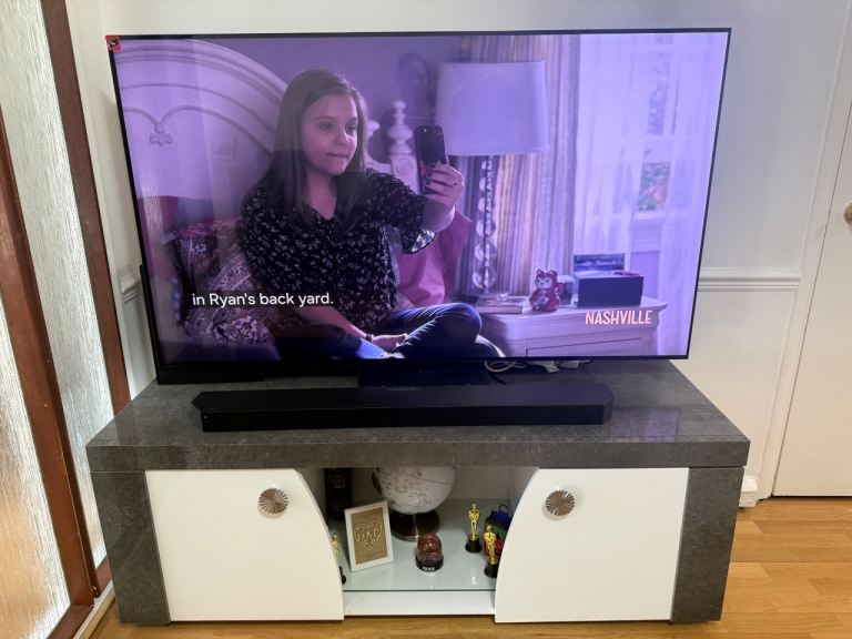 - Modern Grey Concrete Effect & White TV Entertainment Unit