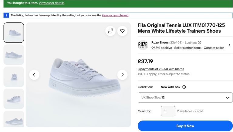 FILA White Tennis shoes men UK12 new unworn 