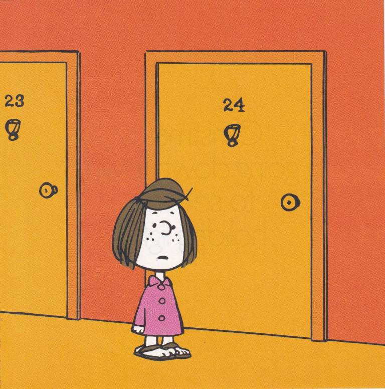 18. A Rare Original Print of PEPPERMINT PATTY OUTSIDE A FRONT DOOR - SNOOPY / PEANUTS