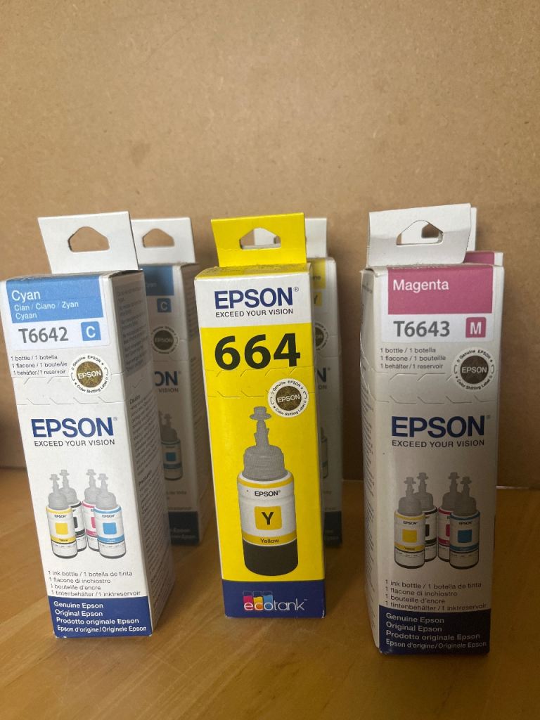 New Epson 664 Series Ink Bottles - Cyan, Magenta, Yellow (2 of each)