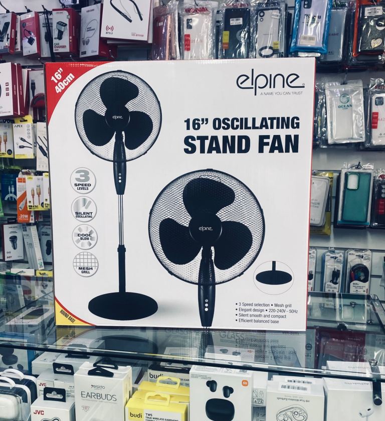 Elpine 16” Oscillating Stand Fan — Brand New & Boxed!