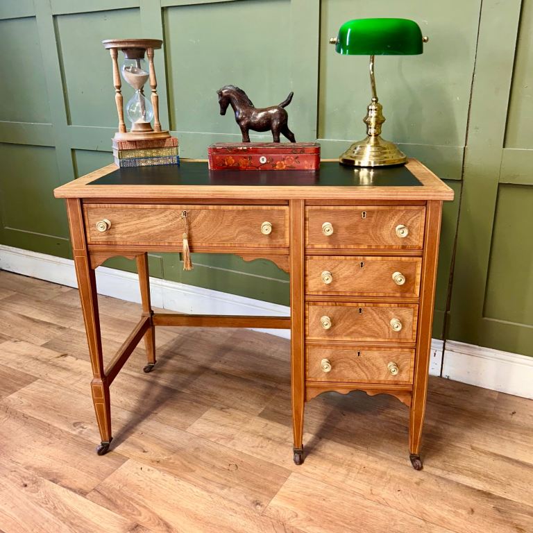 Antique Inlaid Leather Topped Desk 