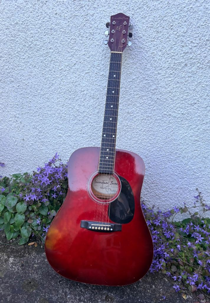 Earth Fire Acoustic Left Handed Guitar – Red, Good Condition