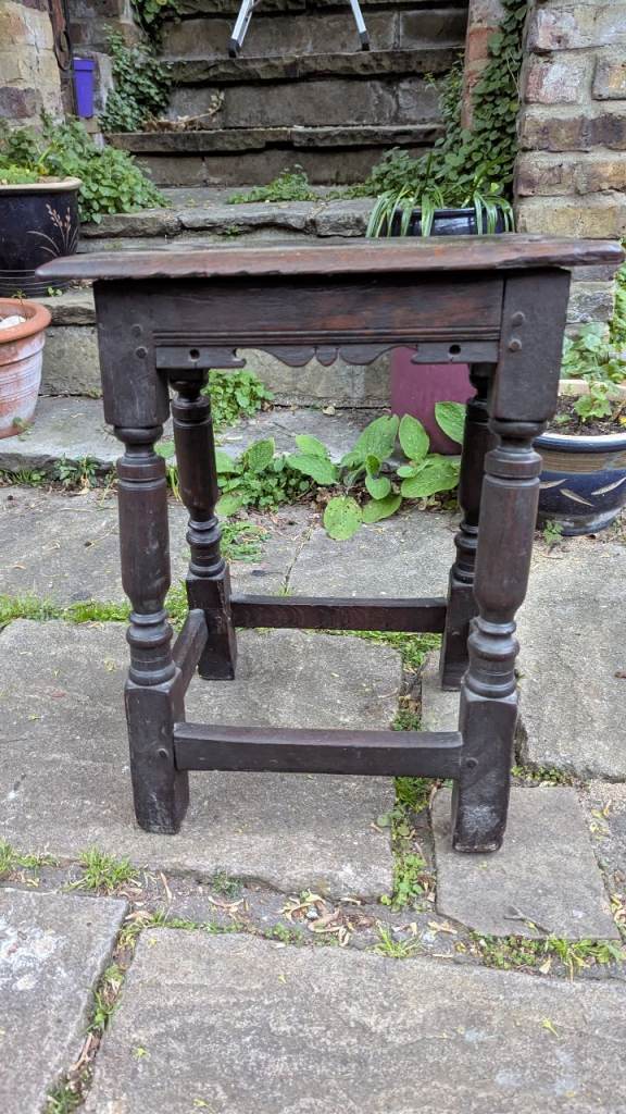 Antique 17th Century Oak Joint Coffin Stool with Owners Initials 1600s Furniture
