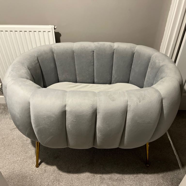 Stylish Grey Velvet Baby Moses Basket Bassinet with Gold Legs