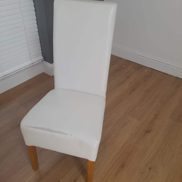 White Dining Chairs with Wooden Legs – Fair Condition