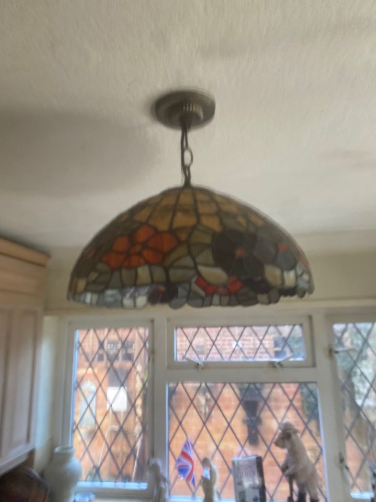 Tiffany light shade with bronze chain &  rose 