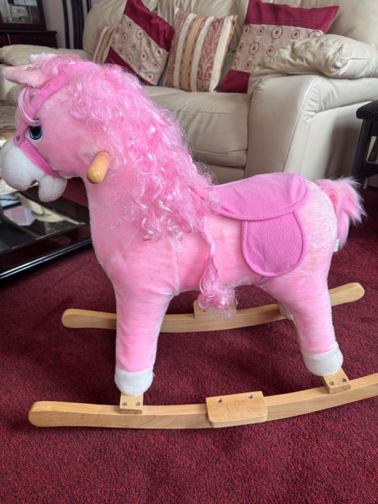 Pink Plush Rocking Horse – Soft Kids Ride-On Toy