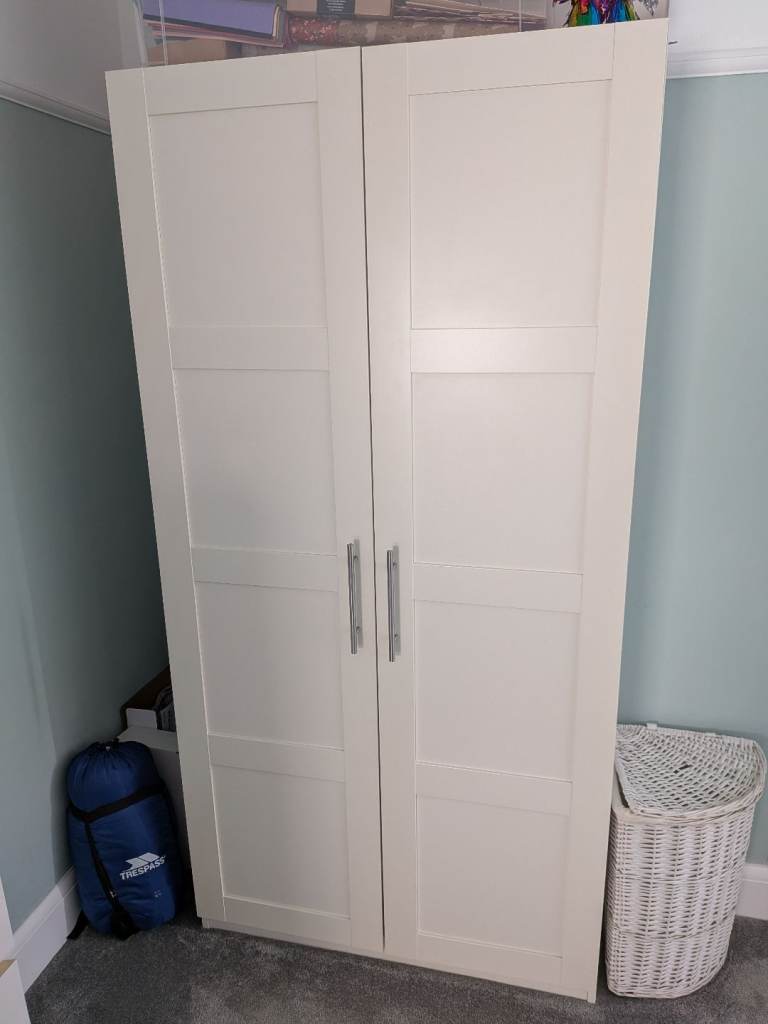 TWO Ikea Pax white wardrobes with panel effect doors. No backing panel in either