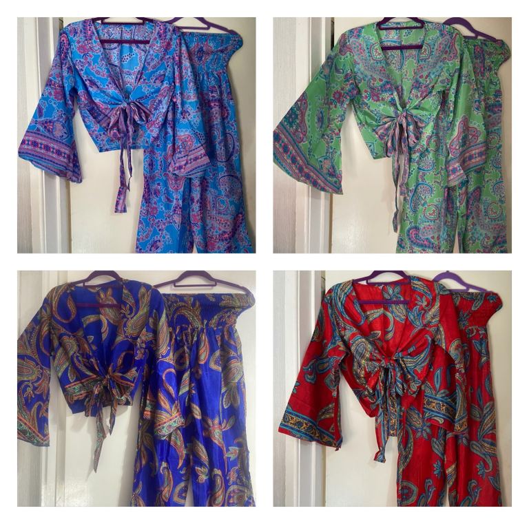 10x wholesale Co-ord set Floral Paisley Bell sleeve wrap top trousers Vtg Boho