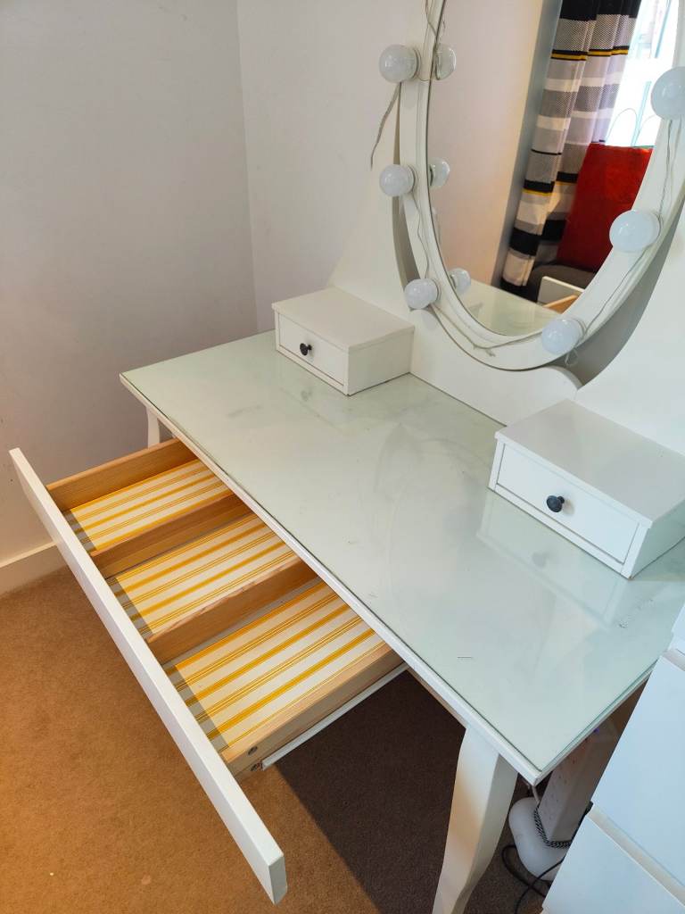 Ikea dressing table White vanity makeup mirror Hollywood lights