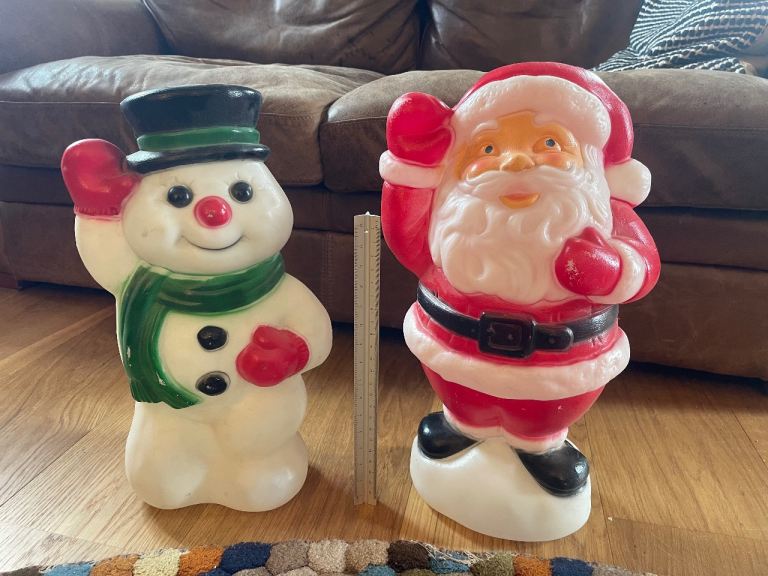 Vintage Christmas Blow Mold Santa and Snowman Decorations