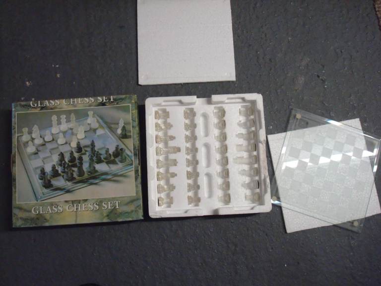 CHESS SET ALL BOXED. GLASS CHESS SET