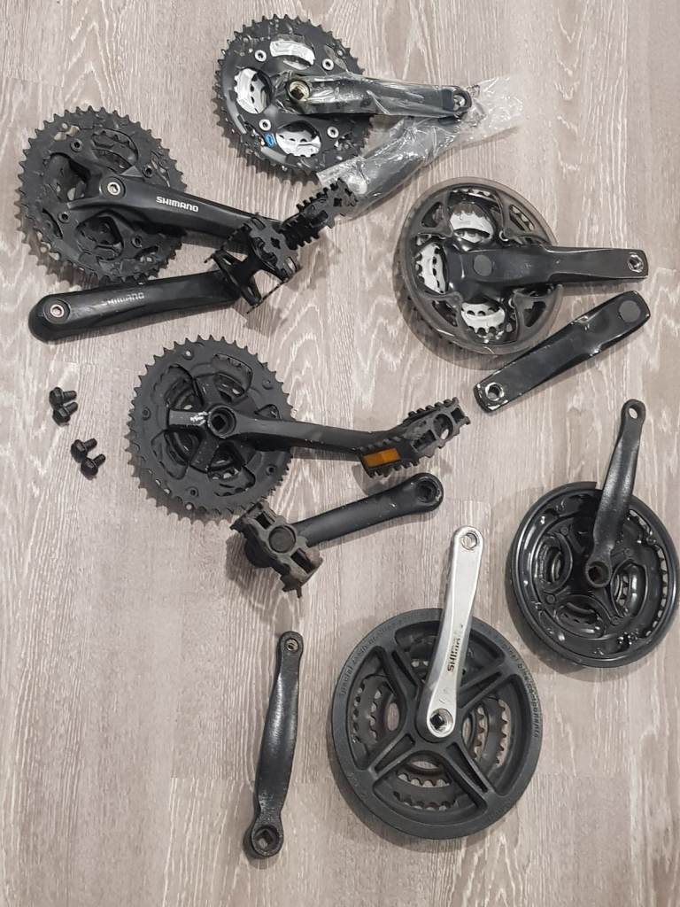 VARIOUS CHAINSETS, CRANK ARMS, BOLTS 