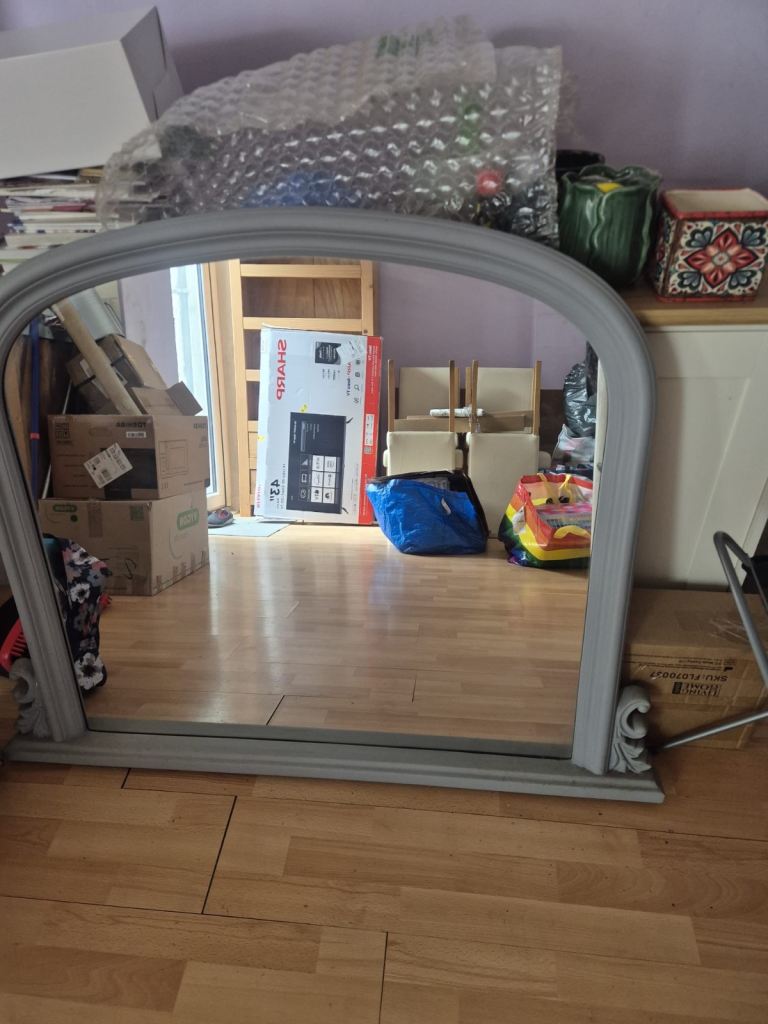 Large Grey Arched Mirror 