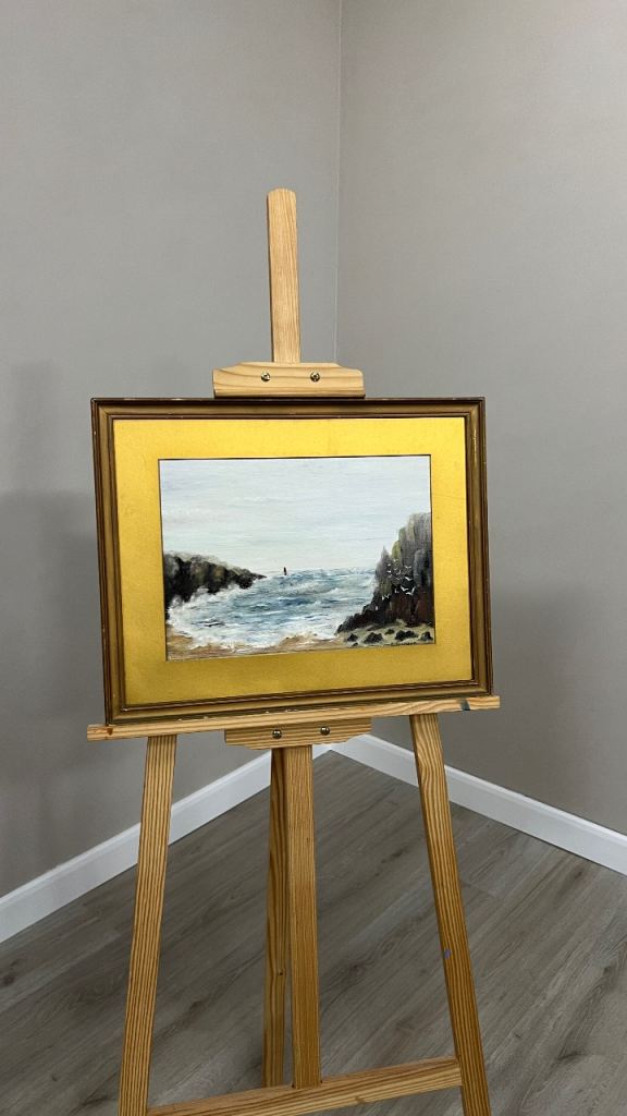 Early 1900s Signed F. Seymour Oil on Board Coastal Seascape Painting Vintage Marine Picture