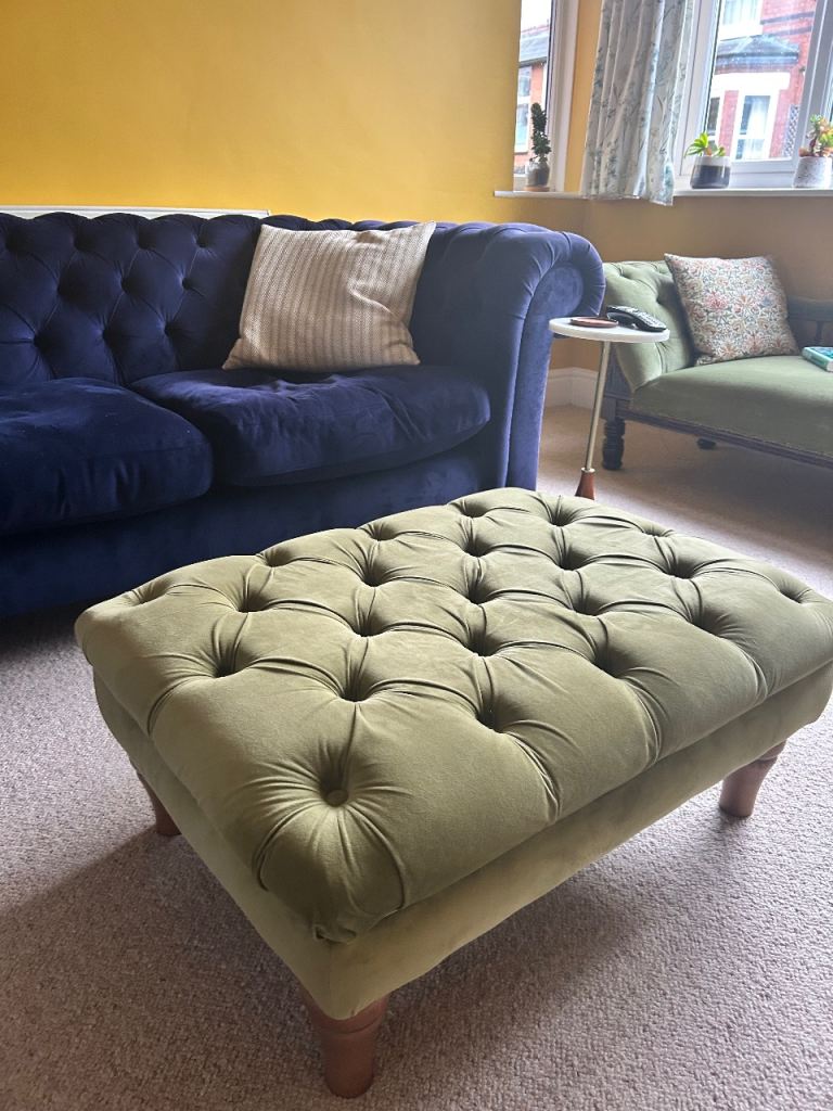 Green velvet footstool