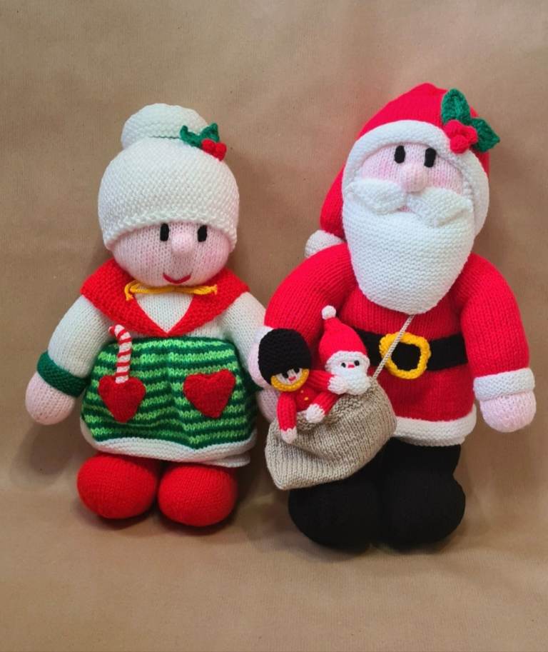 Handmade Knitted Santa & Mrs Claus Decorations