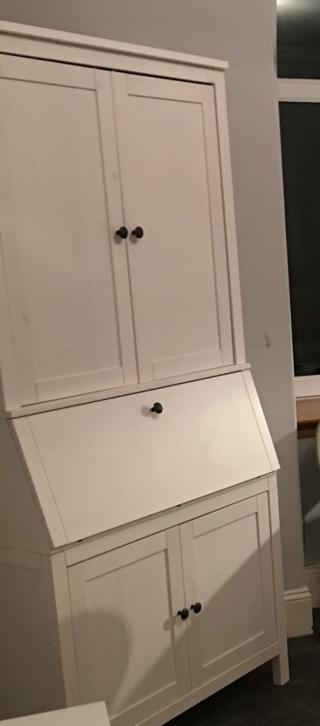 White Wooden Desk Bureau with Storage – Good Condition