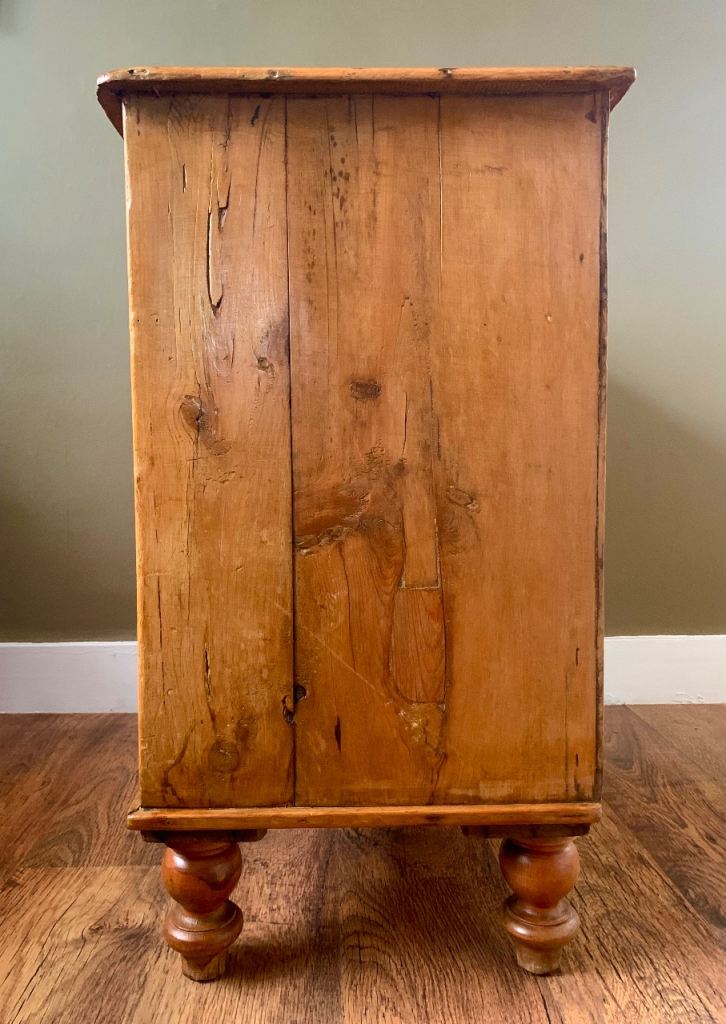 Antique Victorian Rustic Pine & Mahogany Bun Handle Chest of Drawers c1870