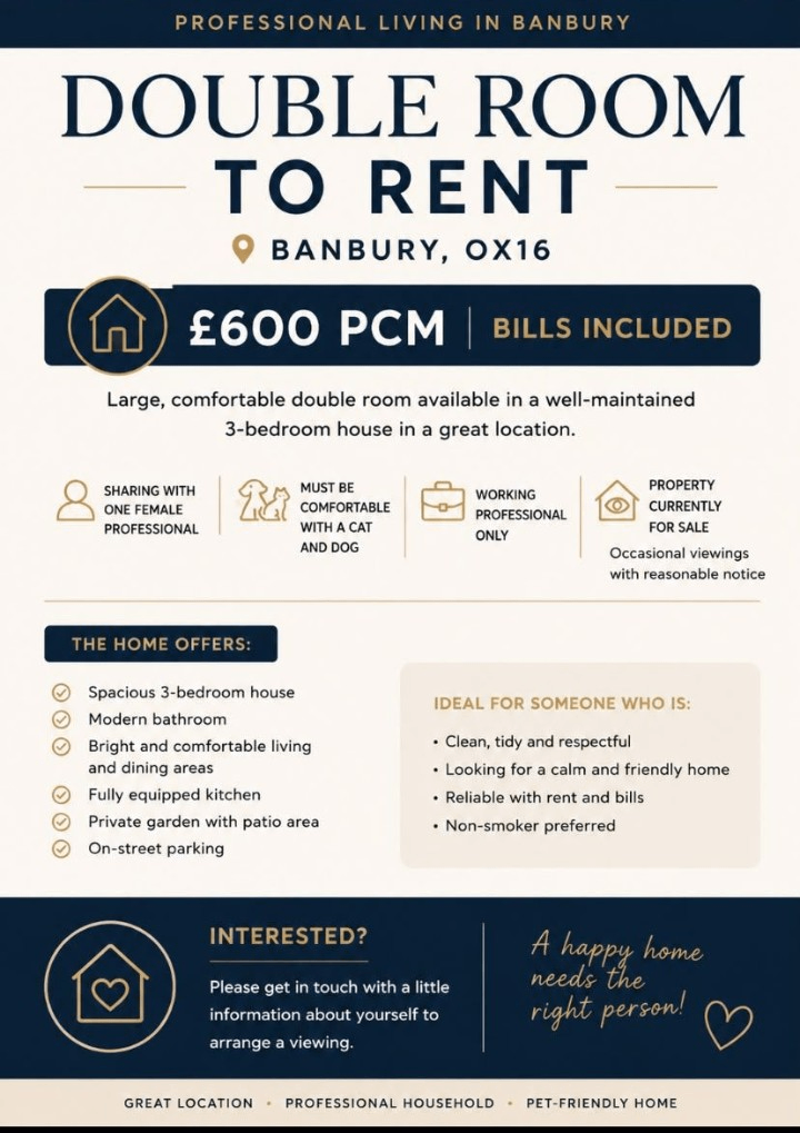 1 double bedroom bills all inclusive house share 