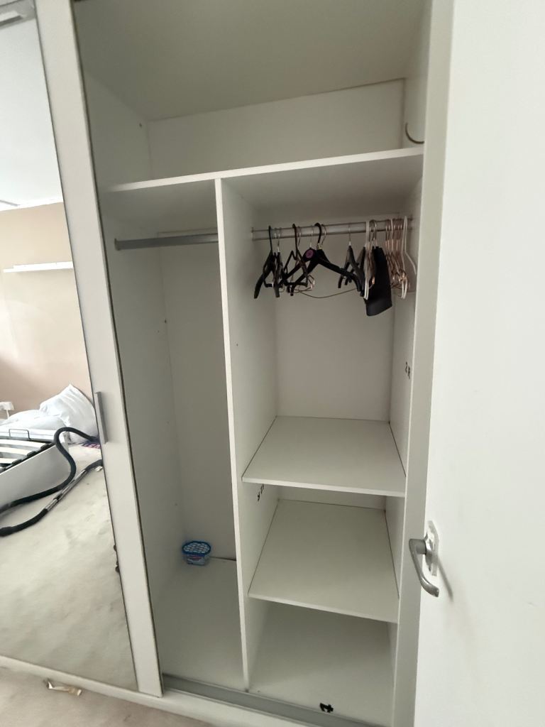 White Sliding Door Wardrobe with Mirror – Good Condition
