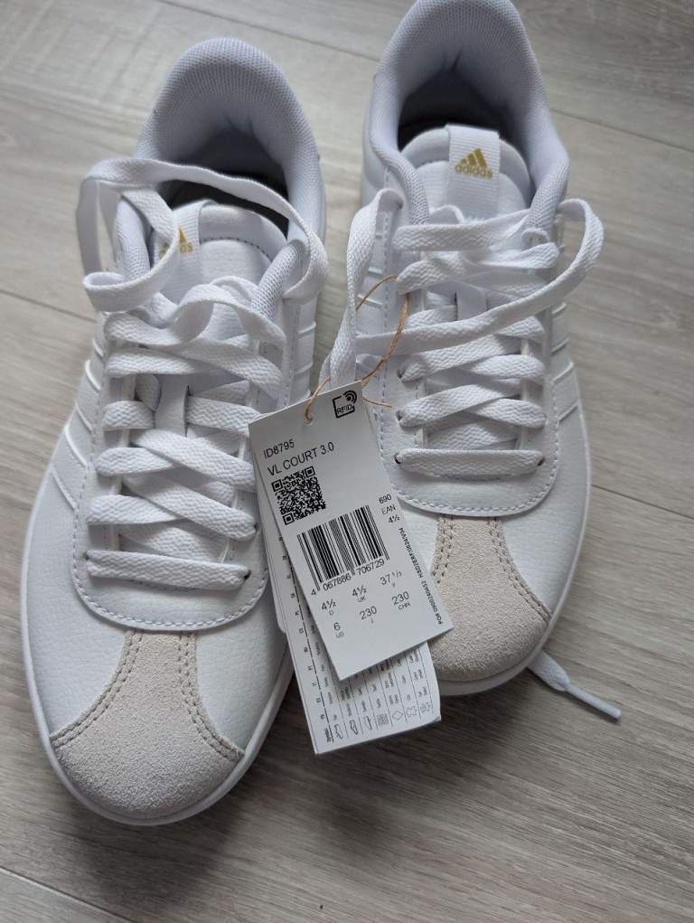 New Adidas VL Court 3.0 Trainers - White/Beige, Size 4.5
