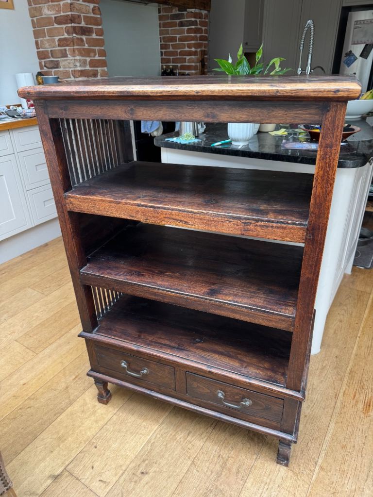 Solid Teak bookshelf / cabinet with 2 drawers