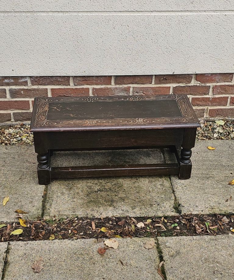 Antique oak bench / stool with storage 