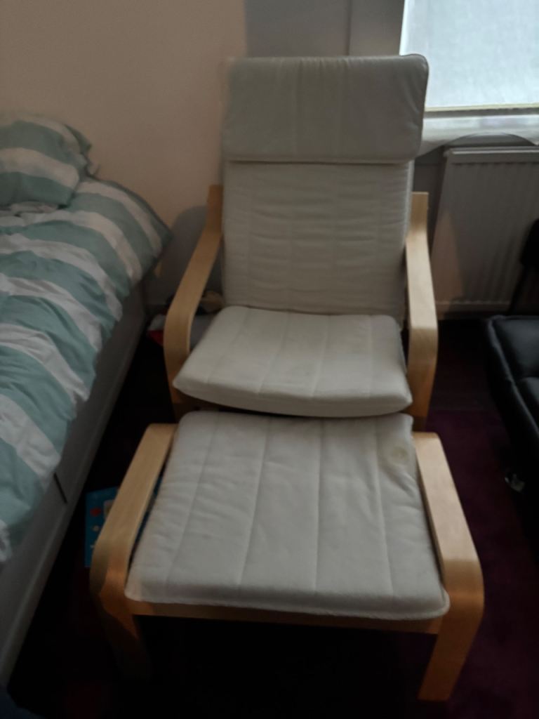 Ikea Cream Chair and foot stool