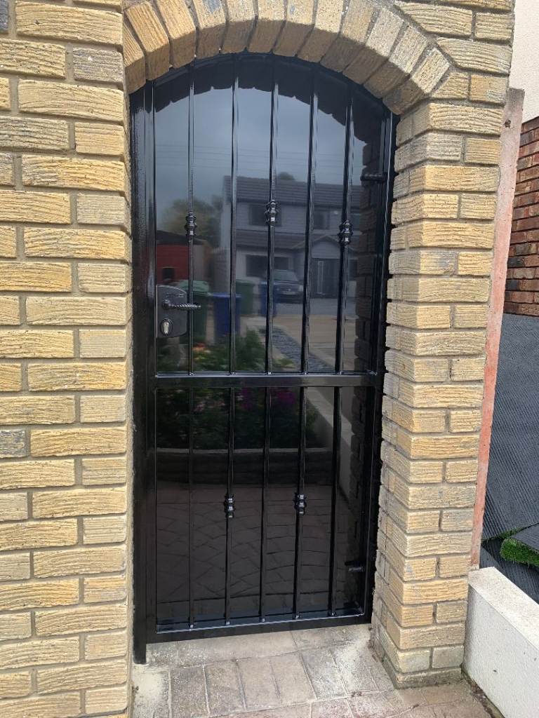 Black Metal Security Gate for External Door - Decorative Vertical Bar