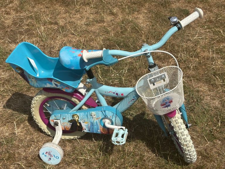 Kids Frozen Bike with Stabilisers and Doll Seat