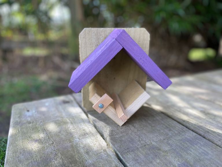 Wooden Peanut Butter Jar Bird Feeder - Purple