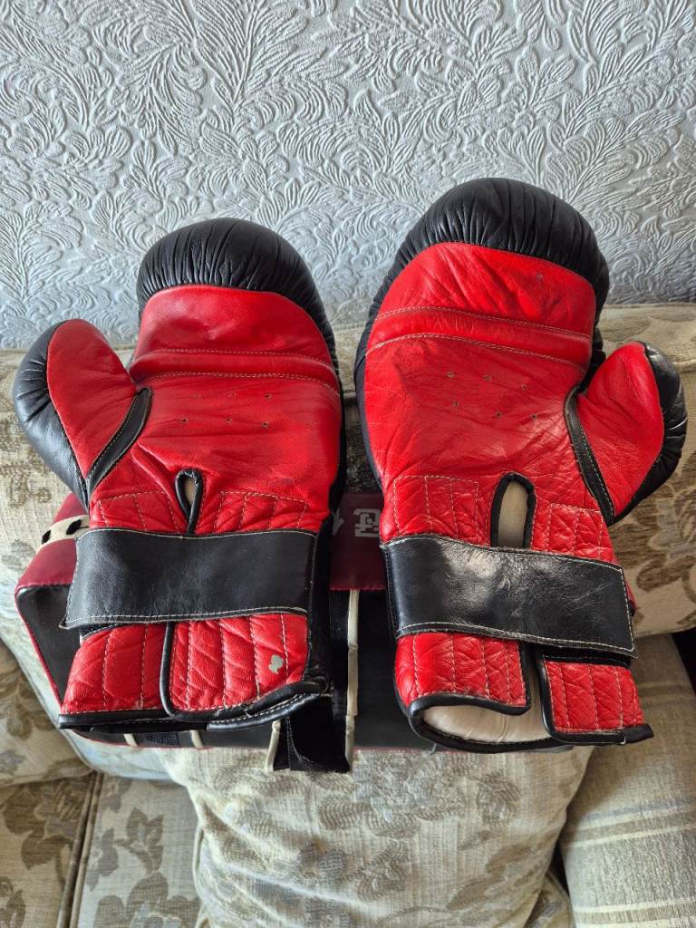 Kick Boxing Gloves and Punch/kick Pads Sets - Red and Black Hardy used
