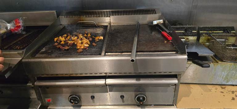 Charcoal Kebab grill, Bain Marie, tables and chairs