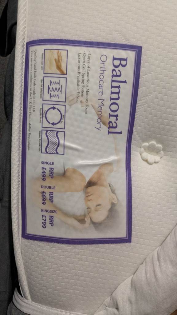 Balmoral Orthocare Memory Double Mattress – RRP £699 – Barely Used