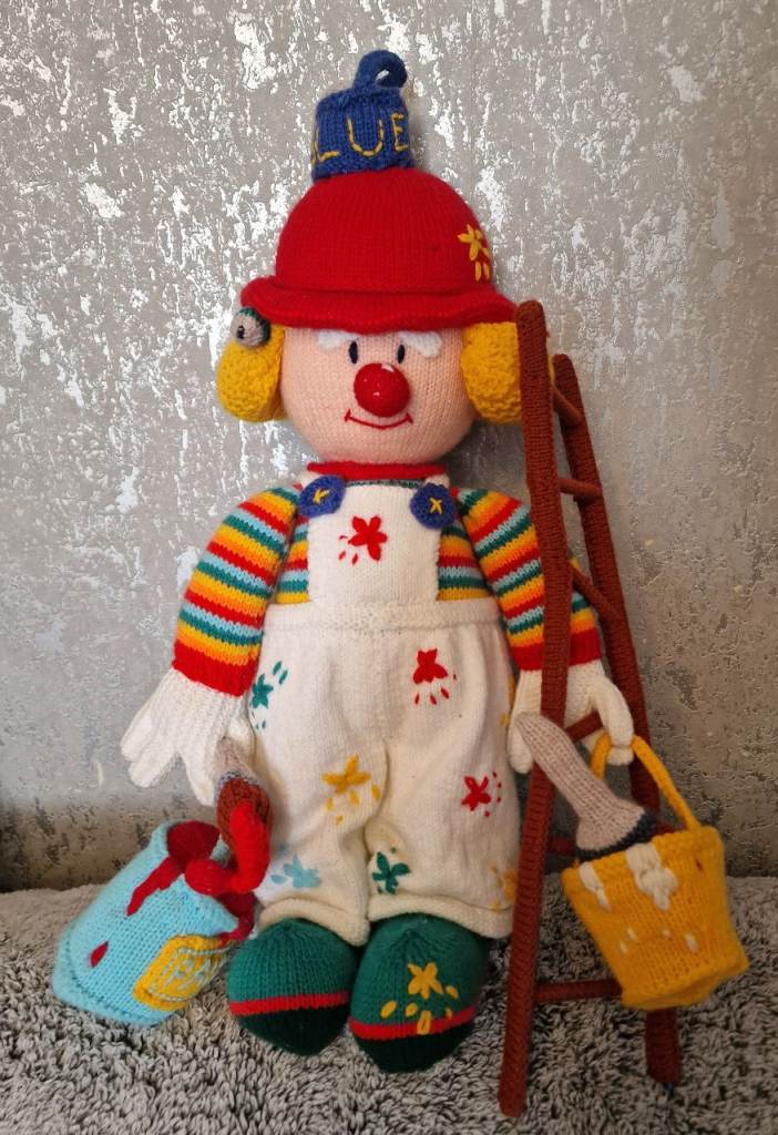 Hand Knitted "Sidney Slapstick"  Painter Clown Large Toy Plush