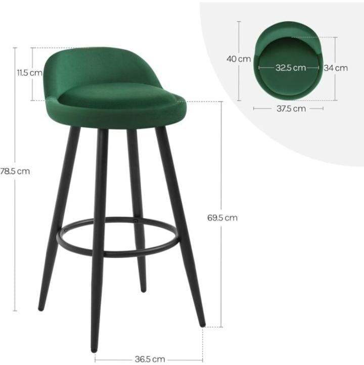 New Green Velvet Bar Stool with Black Metal Legs