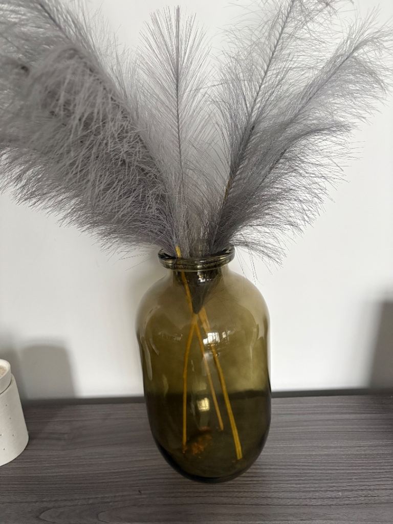 Large Glass Vase with Pampas Grass – Good Condition