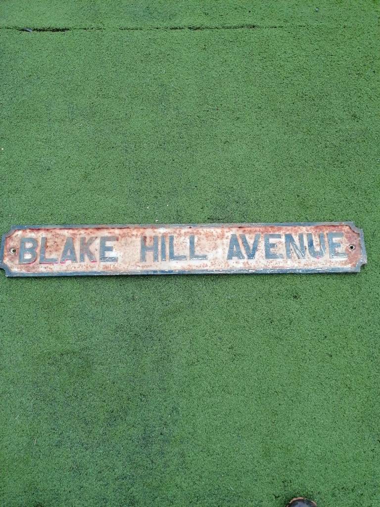 Antique Cast Iron Street Sign Blake HILL Avenue 