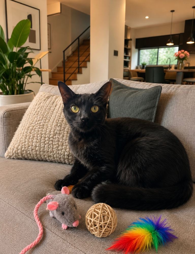 Female black cat available 